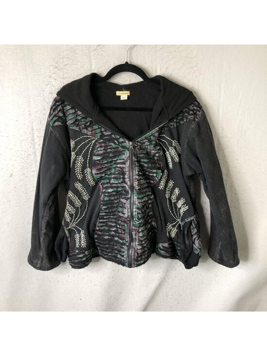 Windhorse Jackets & Blazers - Windhorse Jacket Womens XXL Black Hooded Embroidered Floral Boho Cotton Nepal